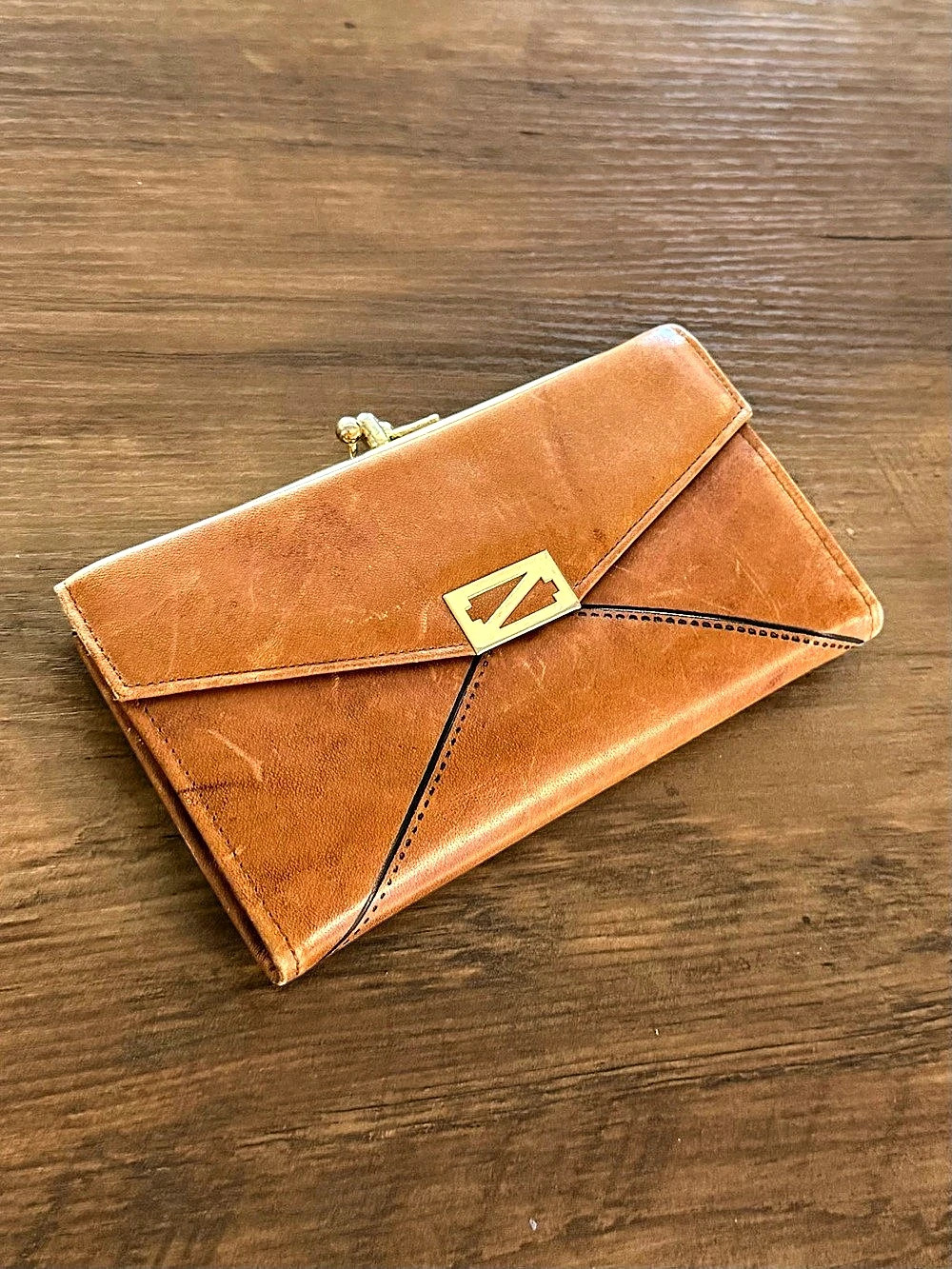 Vintage Renwick Granada Hide Tan Cognac Leather Kiss-Lock Envelope Wallet Canada